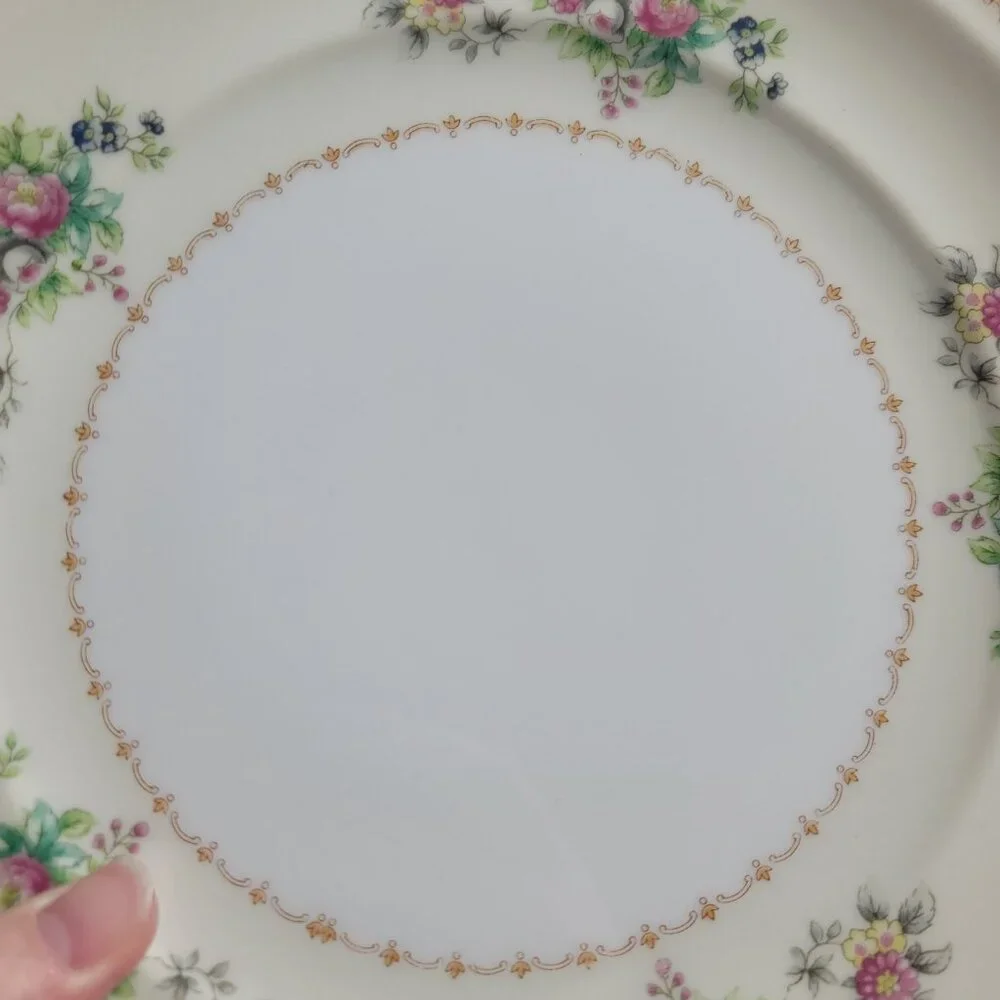 TWO Meito Keepsake Dinner Plates Ivory with Rust & Tan Scroll & Floral Rim